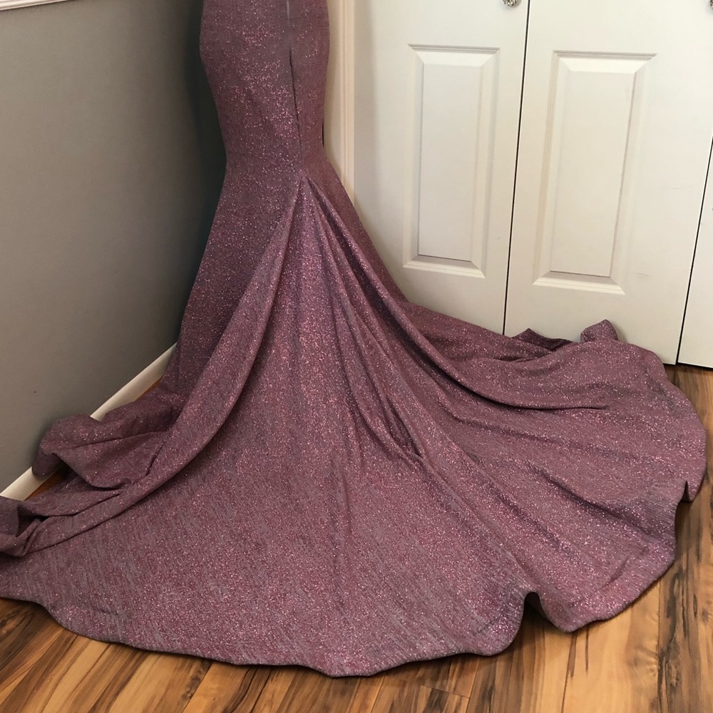 🔴CLEARANCE NEW JOVANI SZ 10 MAUVE SHIMMER NUDE ILLUSION ONE SHOULDER FORMAL GOWN - Picture 12 of 16